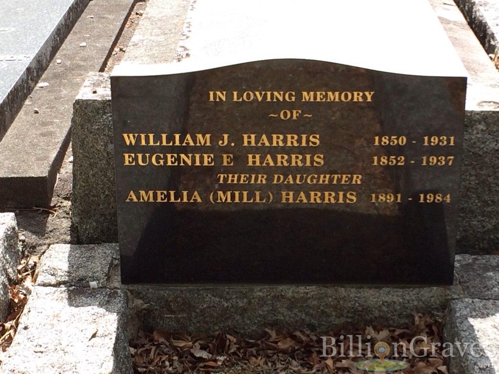 Final resting place of Eugenie Elizabeth Harris, 1852 - 31 Oct 1937. Headstone located at Box Hill Cemetery, Melbourne, Whitehorse City, Victoria, Australia