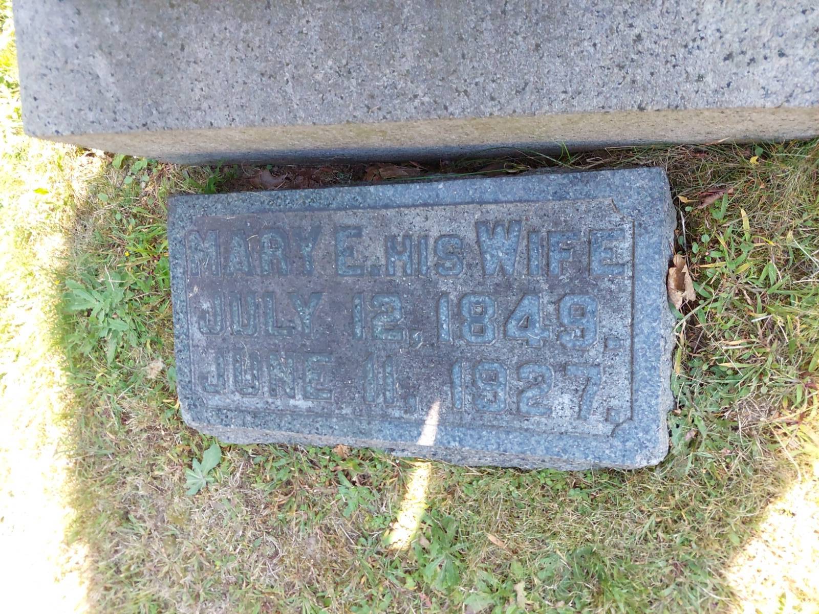 Headstone of Mary E. Wolf, 12 Jul 1849 - 11 Jun 1927, buried at East Nimishillen Cemetery in Canton, Stark, Ohio, United States